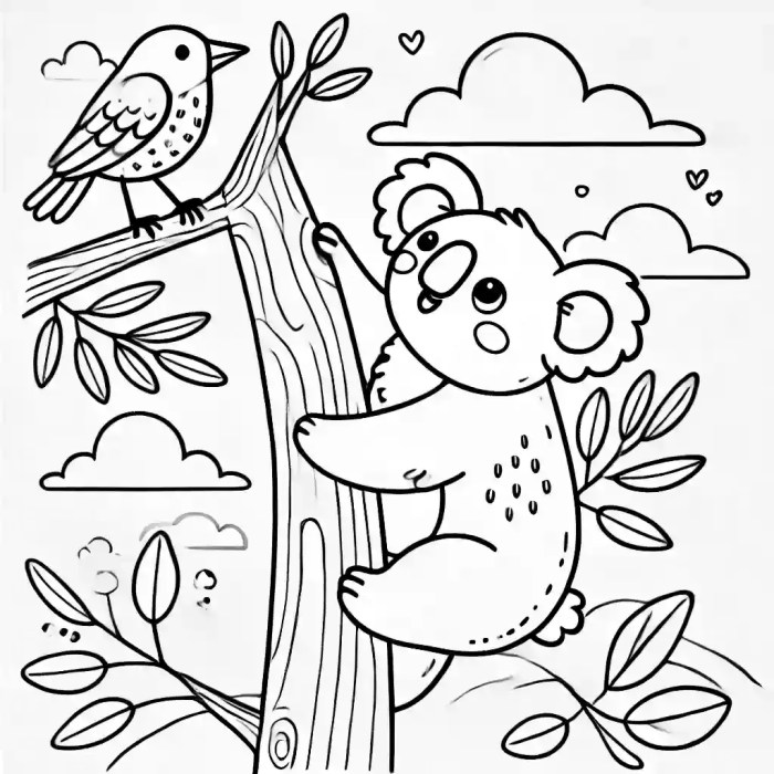 Easy coloring pages of cute animals koala