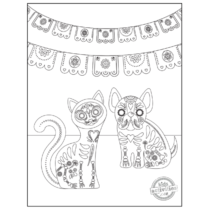 Day of the dead animals coloring pages