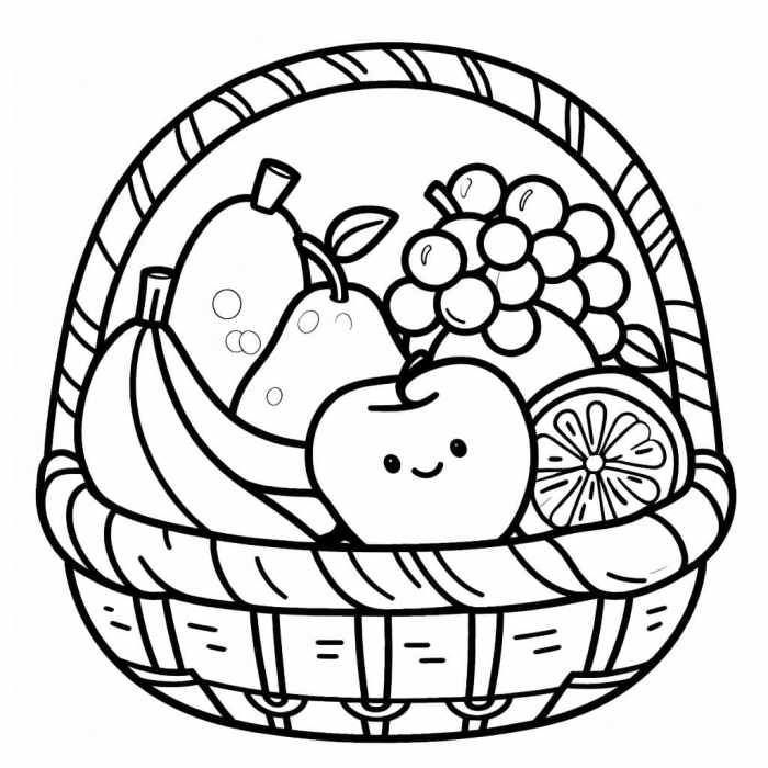 Fruit basket coloring pages animals