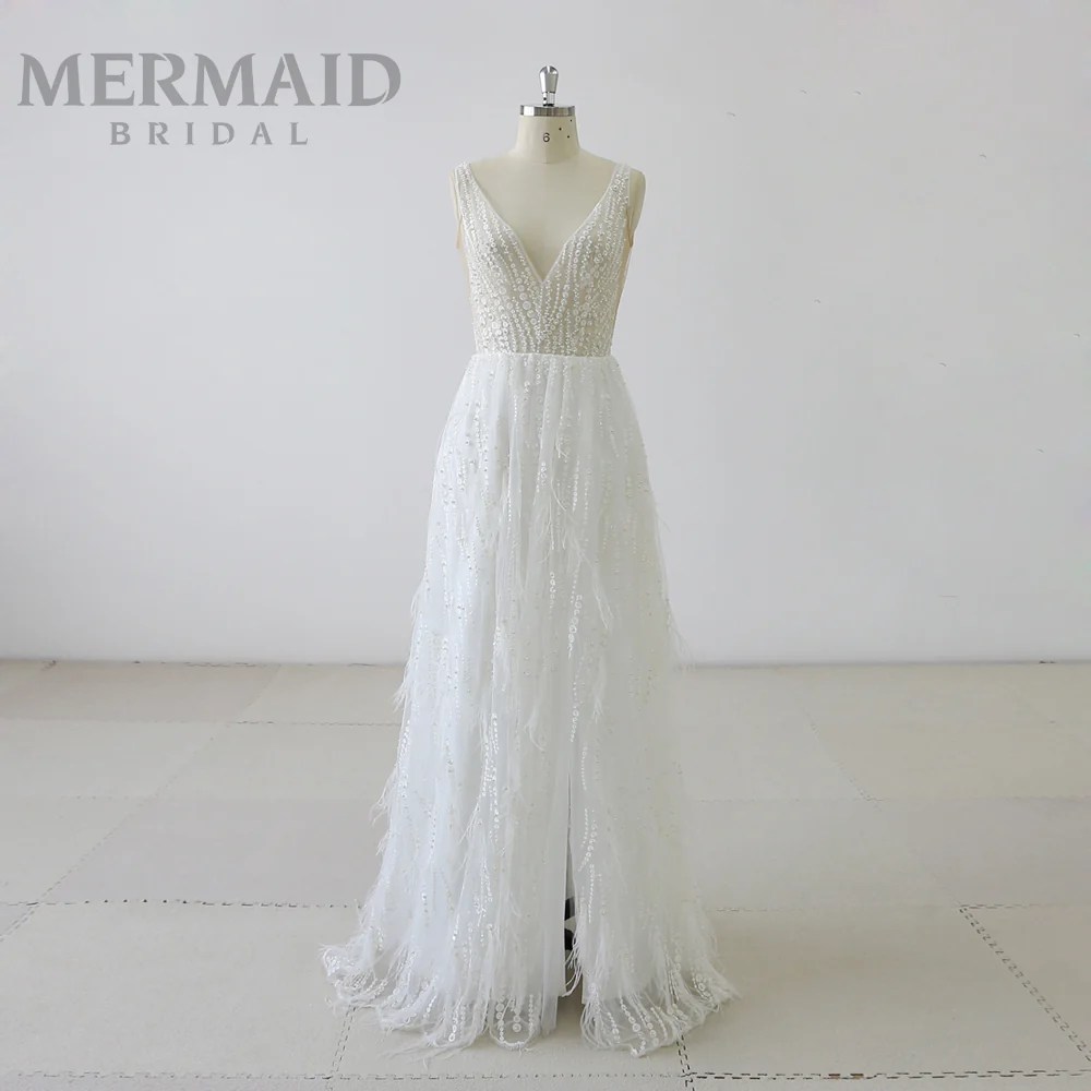 Ostrich feather wedding dress