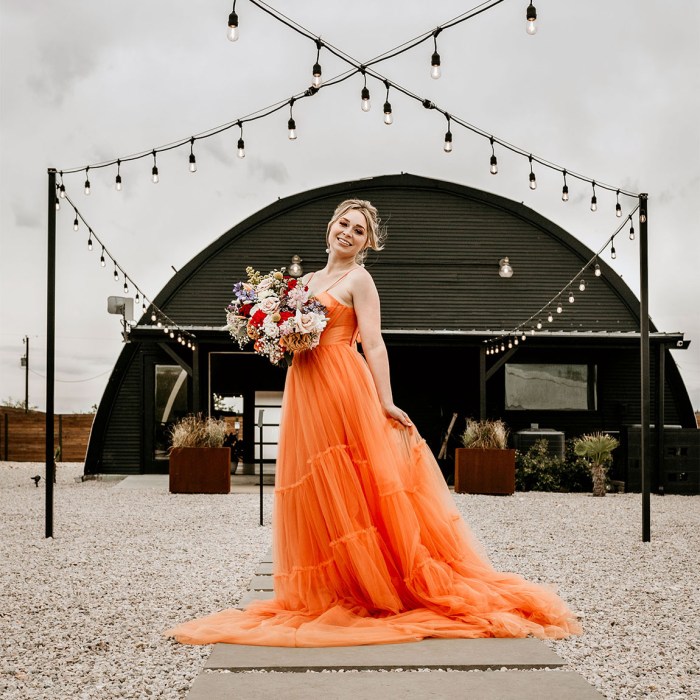 Orange and white wedding dress