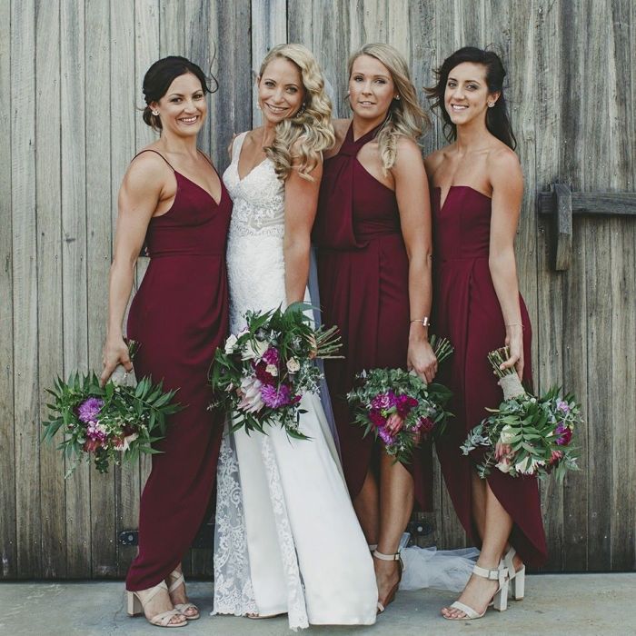 Guest wedding dress over elegant burgundy short sleeves half gemgrace